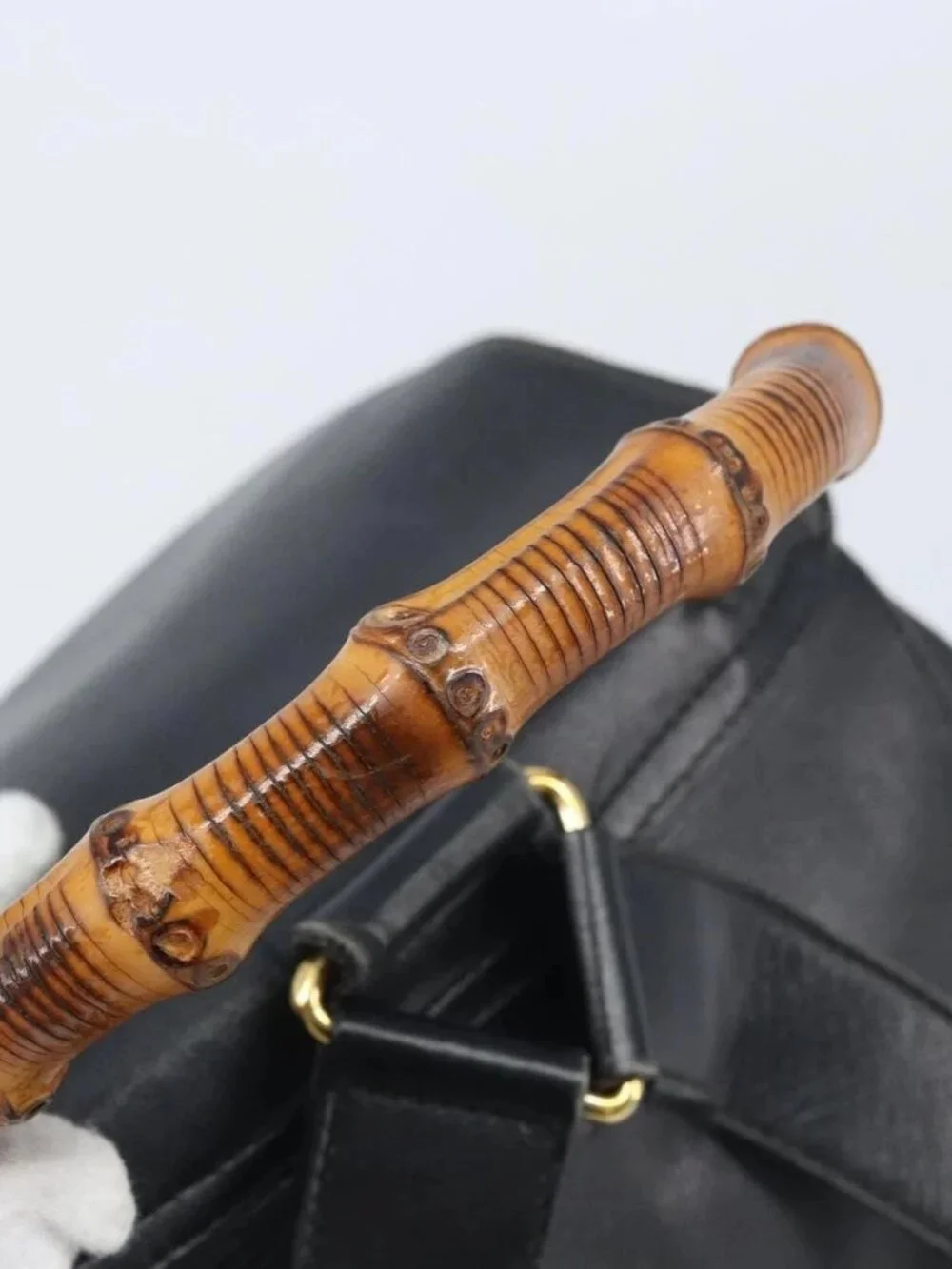 GUCCI Bamboo Backpack Leather Black Gold 003 2058 0016 Auth gh2009